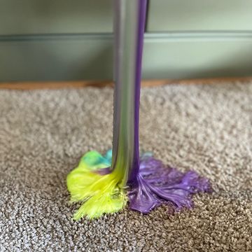 yellow and purple slime stuck to carpet