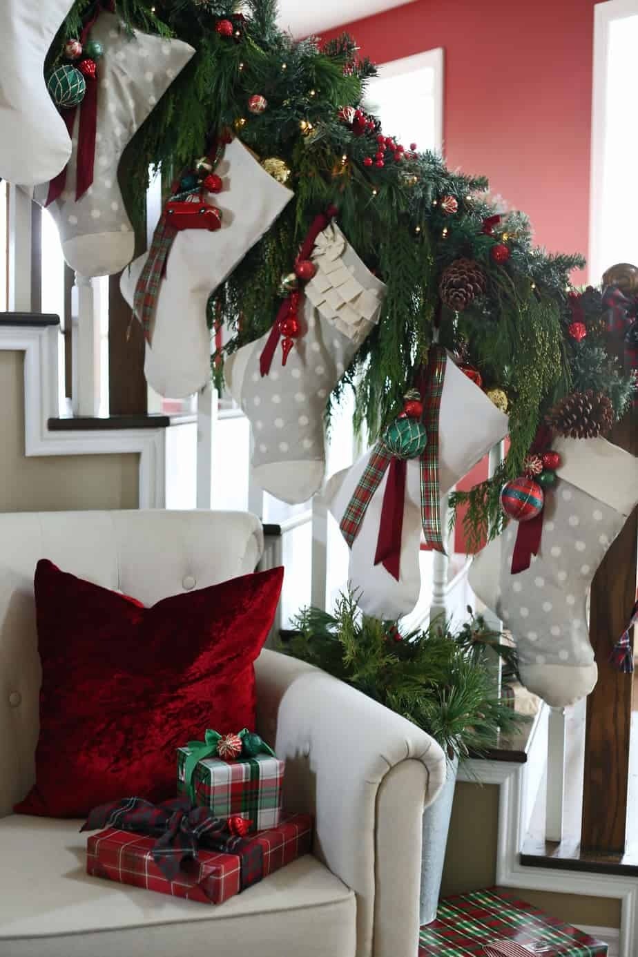 How to hang Christmas stockings up stairs