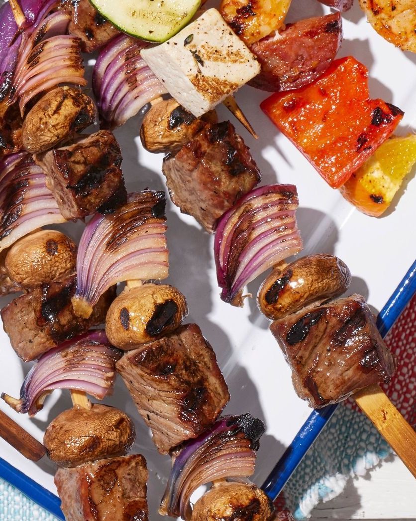 teriyaki beef and mushroom kebabs