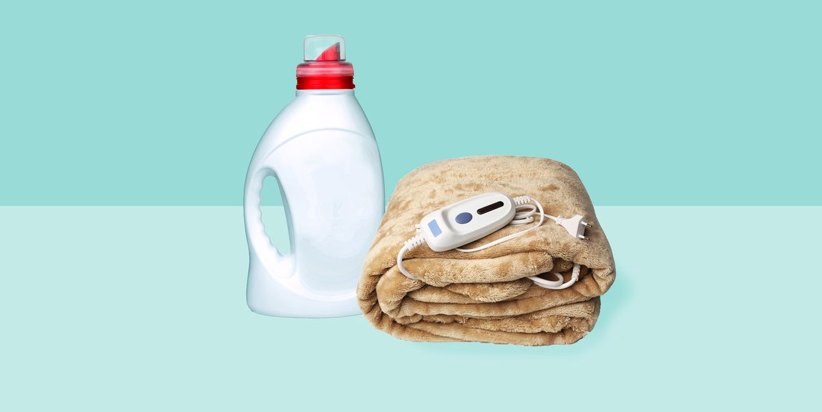 electric blanket with detergent on white background