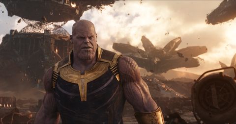 thanos glowers in a scene from avengers infinity war, the 19th movie if you want to watch all the marvel movies in order