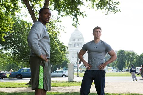 sam wilson and steve rogers in a scene from captain america the winter soldier, the ninth movie if you want to watch all the marvel movies in order