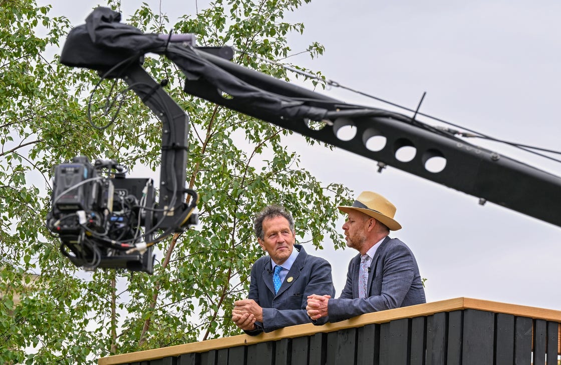 london, england may 22: monty don and joe swift attend the 2023 chelsea flower show at royal hospital chelsea on may 22, 2023 in london, england. (photo by jeff spicer/getty images)