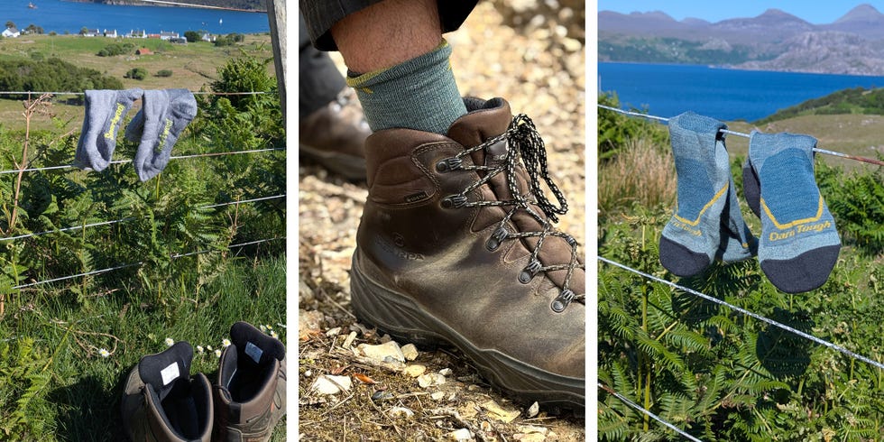 outdoor scene showcasing socks and hiking boots