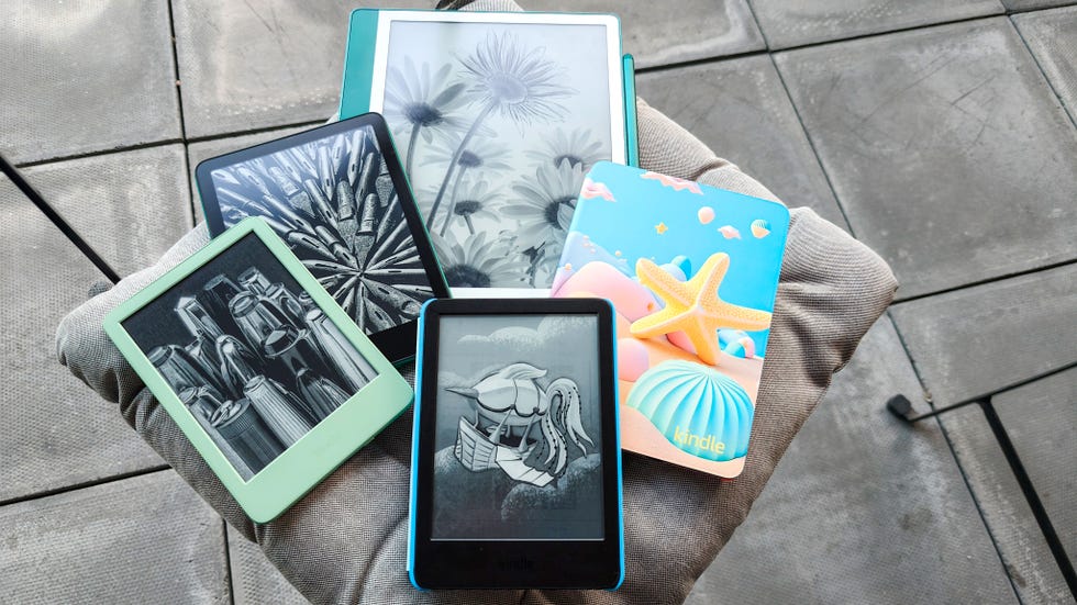 a collection of amazon kindle ereaders displayed