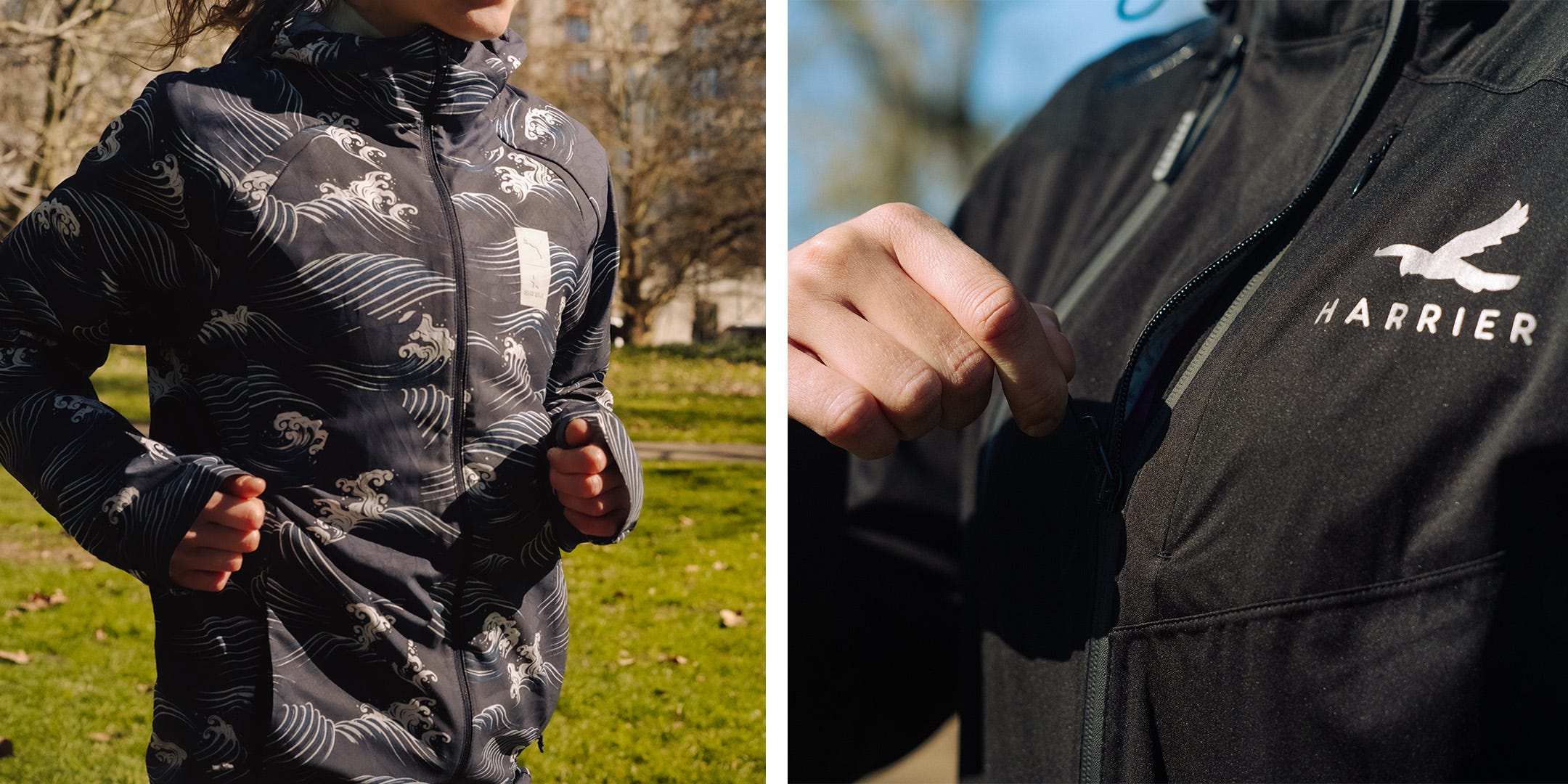 close up of people wearing waterproof jackets