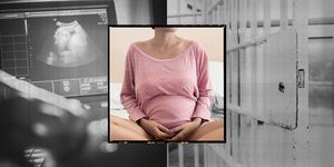 a collage of a pregnancy ultrasound, a pregnant woman and prison bars to illustrate a story on women being sent to jail when pregnant and how imprisoning women can rip families apart