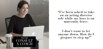 a woman seated at a desk with a laptop contemplating a new role alongside text about leadership concerns