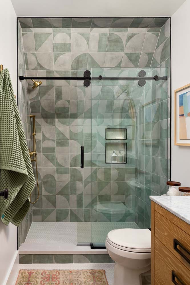 a shower with a glass door