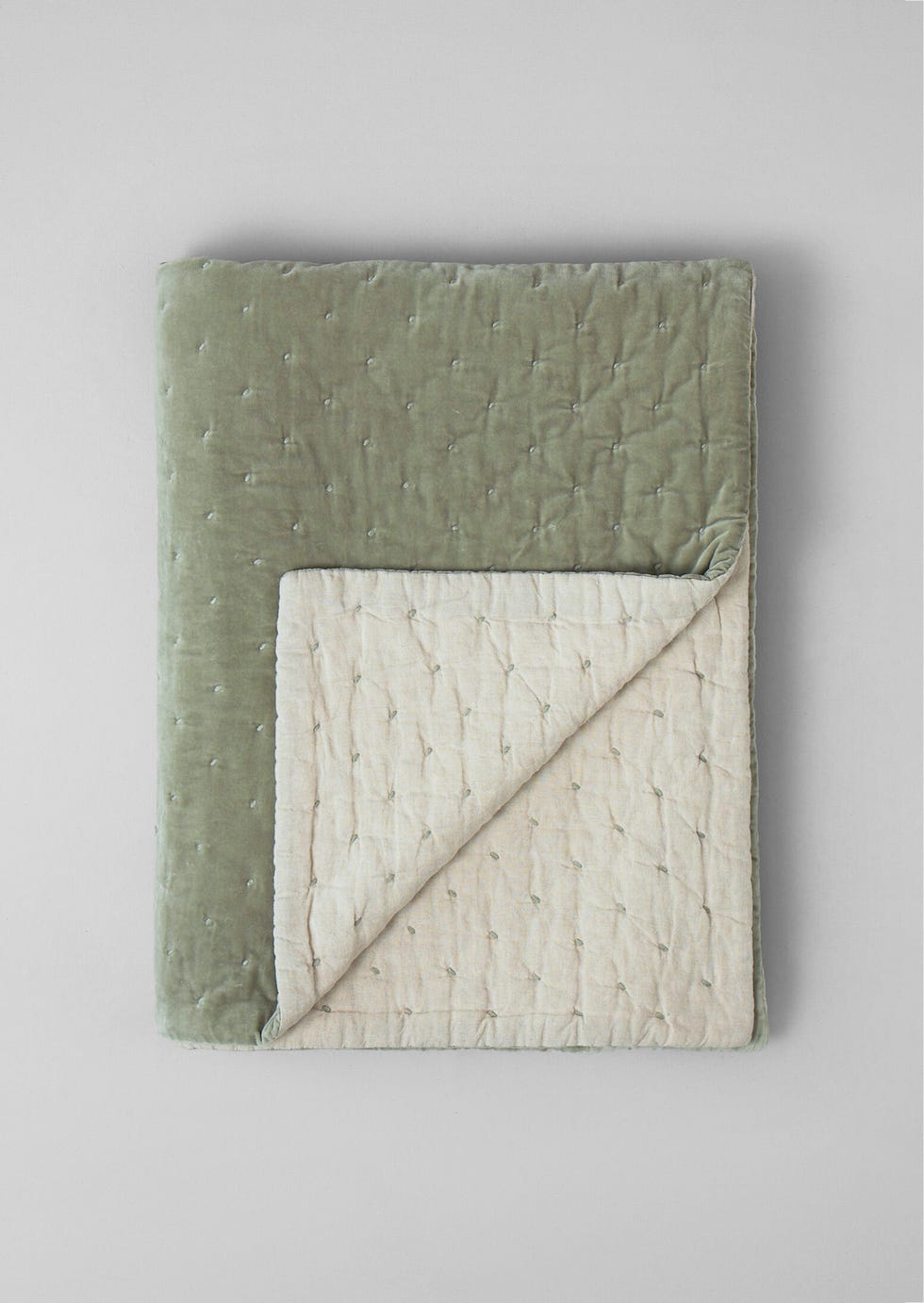 hand quilted velvet throw sage toast