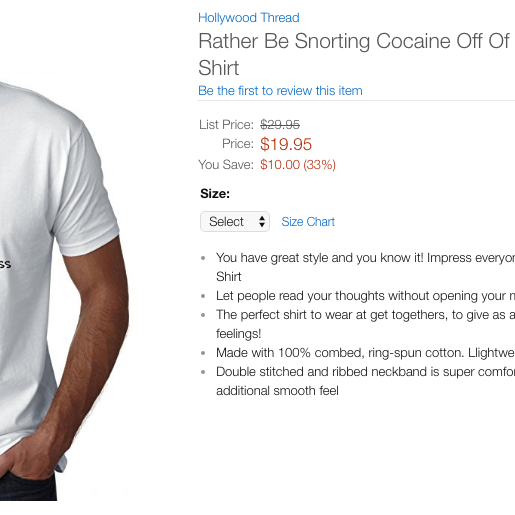 Walmart Removes T-Shirt About Snorting Cocaine On Hooker's Back