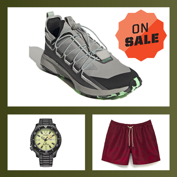 marsh series knives, hiking shoes, sleeping bag, shorts, diving watch, half zip sweater