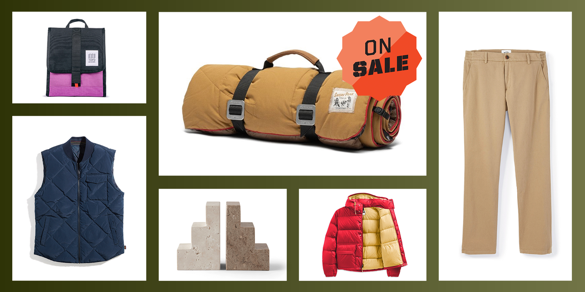 cooler bag, blanket, pants, winter coat, bookends, vest