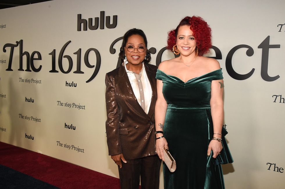 los angeles january 26 l r oprah winfrey and nikole hannah jones attend the red carpet premiere event for hulu’s “the 1619 project” at the academy museum of motion pictures in los angeles, california on january 26, 2023 photo by frank micelottapicturegroup for hulu