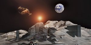 human astronauts mining for metals and minerals on the moon