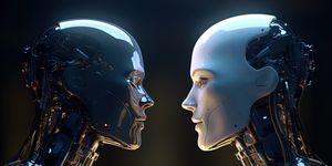 humanoid robots facing each other, illustration