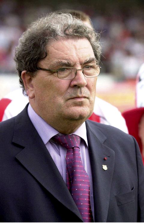 derry , united kingdom   12 august 2003 john hume, mp  mep, prior to the the friendly match between derry city and barcelona at the brandywell stadium in derry photo by david mahersportsfile via getty images
