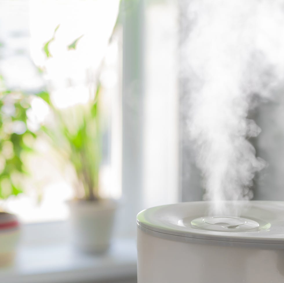 Self-care ideas vapor from humidifier in front of window