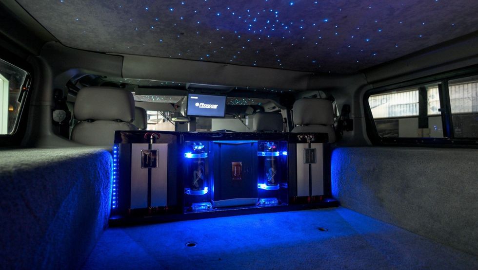 inside of a vehicle with blue lights