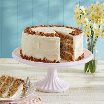 a hummingbird layer cake sits on a plate