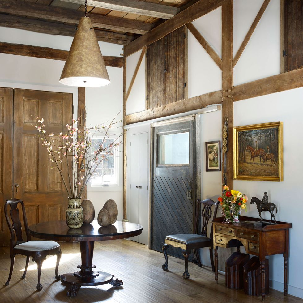 barn with wood ceiling beams