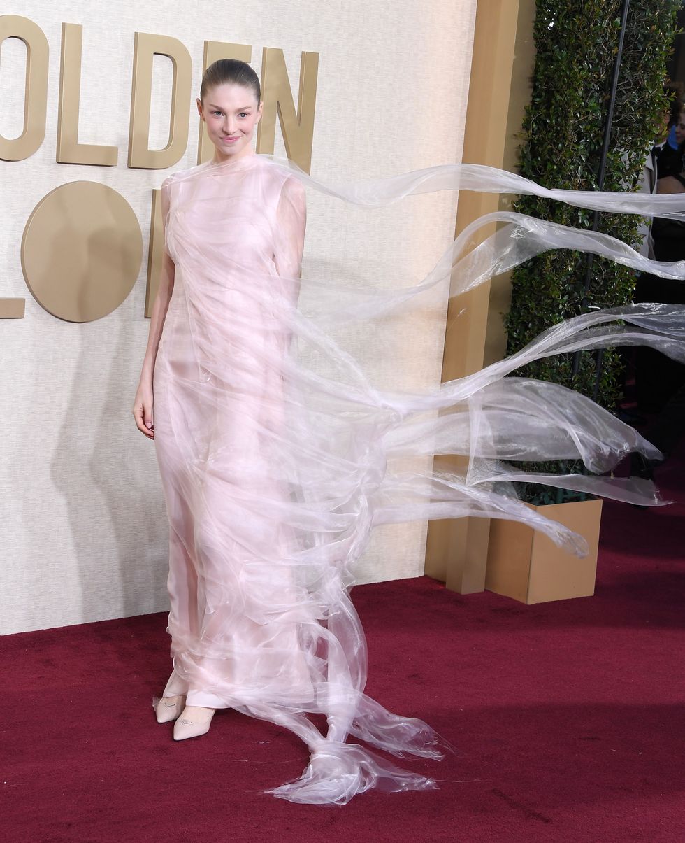 Hunter Schafer Wears a Translucent Gown to the 2024 Golden Globes
