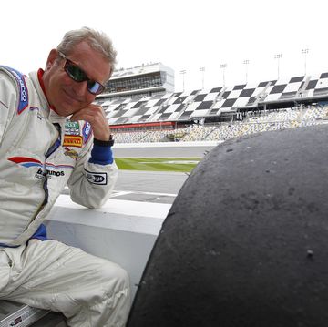 racing legend in the pits at daytona international speedway