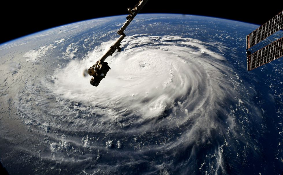 atlantic ocean   september 10  in this nasa handout image taken by astronaut ricky arnold, hurricane florence gains strength in the atlantic ocean as it moves west, seen from the international space station on september 10, 2018 weather predictions say the storm will likely hit the us east coast as early as thursday, september 13 bringing massive winds and rain  photo by nasa via getty images