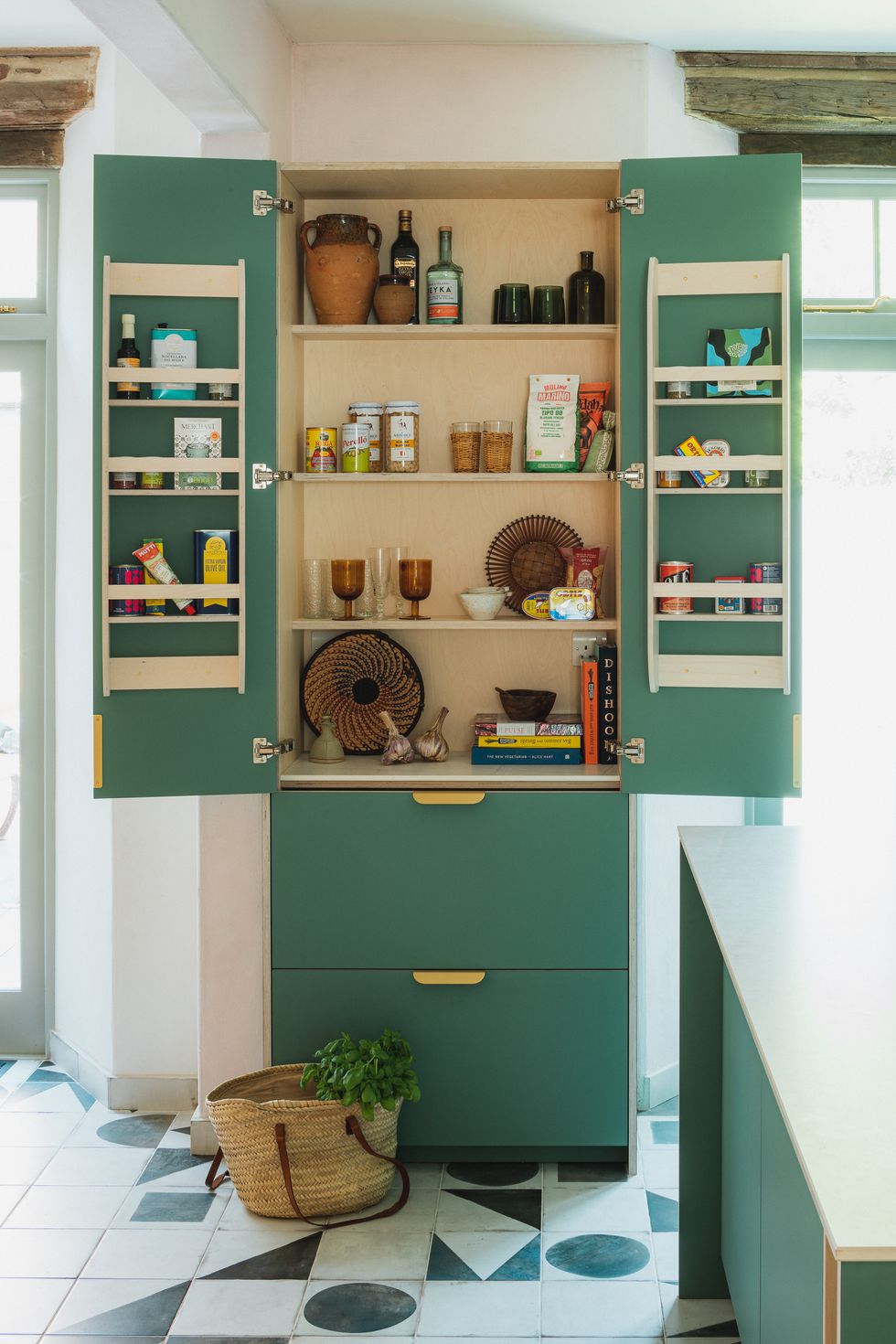green kitchen pantry