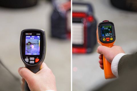 a photograph of our testers holding a thermal camera and infrared thermometer
