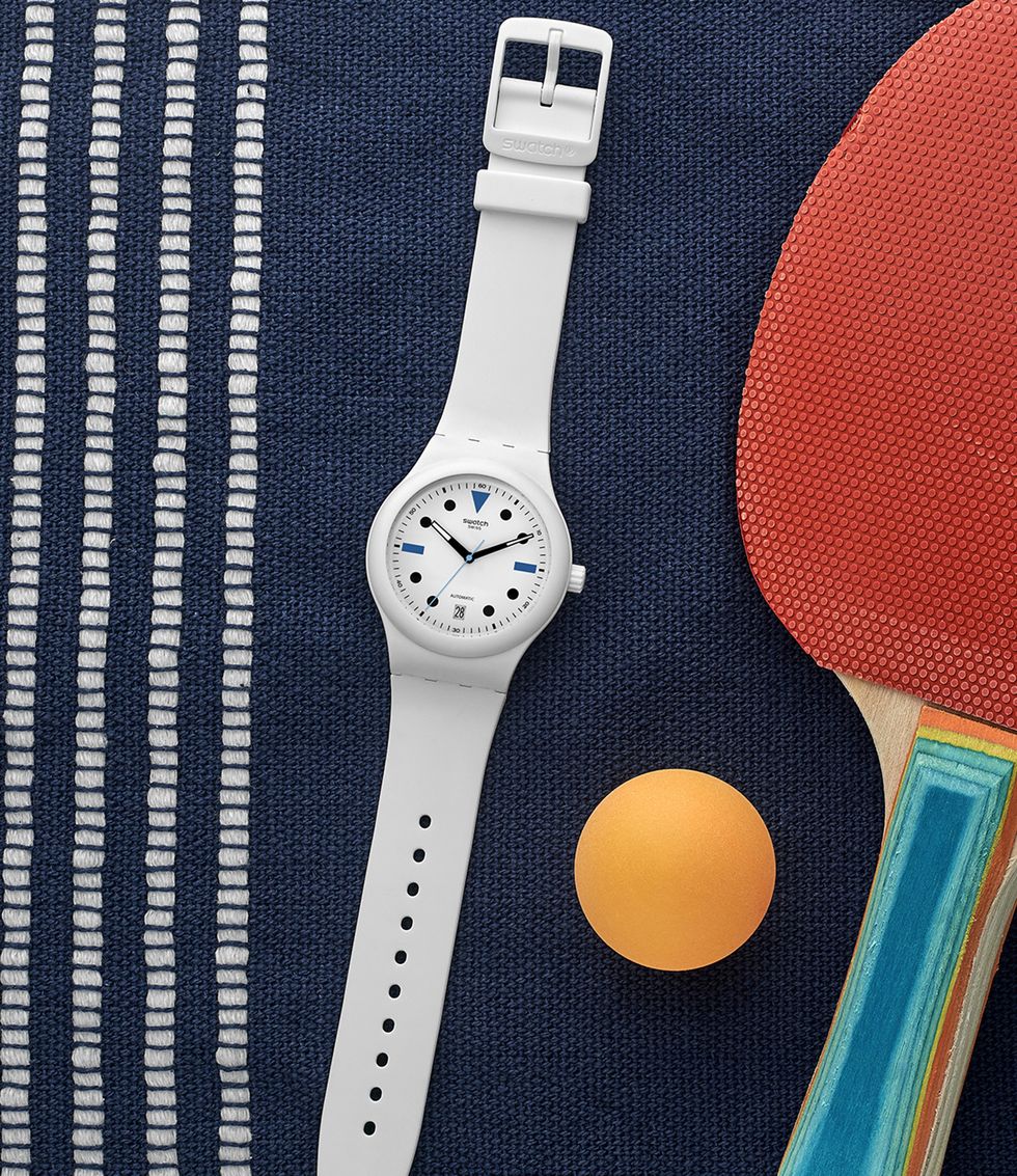 the swatch sistem51 hodinkee summer edition in appropriately summery environs