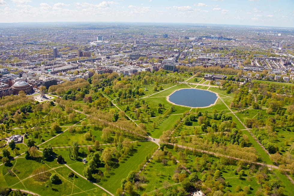 an aerial view of hyde park and london