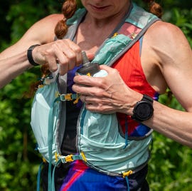 RWD adjusting water bottle on hydration vest