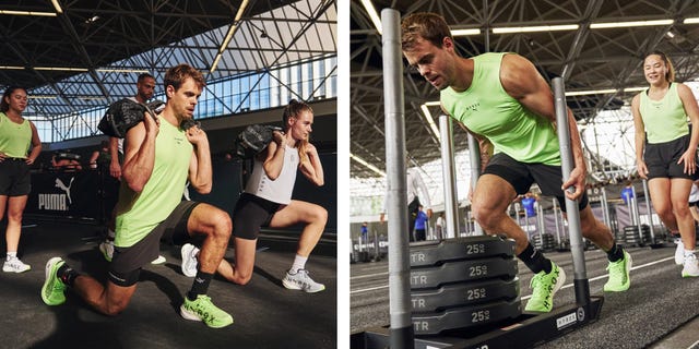 group exercise session with individuals using weights and resistance equipment