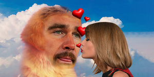 taylor swift blowing a kiss to her golden retriever boyfriend