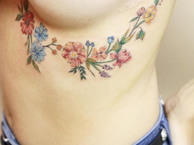 Shoulder, Tattoo, Neck, Flower, Joint, Cherry blossom, Blossom, Plant, Arm, Back, 
