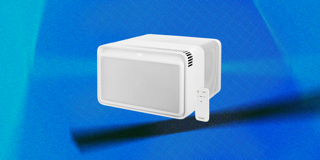 window ac unit on blue background