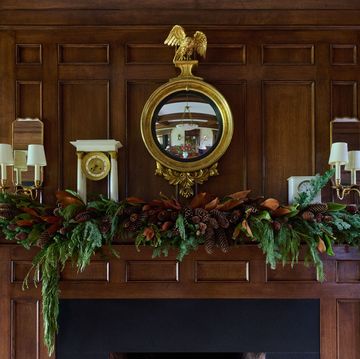 wood mantel with garland