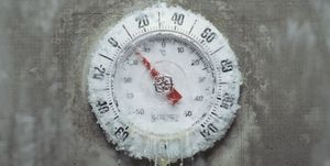 ice covered thermometer, close up