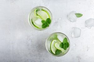 iced cold lemonade with fresh lime and juice