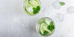 iced cold lemonade with fresh lime and juice
