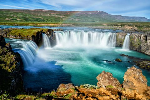 the godafoss icelandic waterfall of the gods is a famous waterfall in iceland the breathtaking landscape of godafoss waterfall attracts tourist to visit the northeastern region of iceland