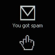 message icon on a black background that says you got spam with a hand icon giving a middle finger