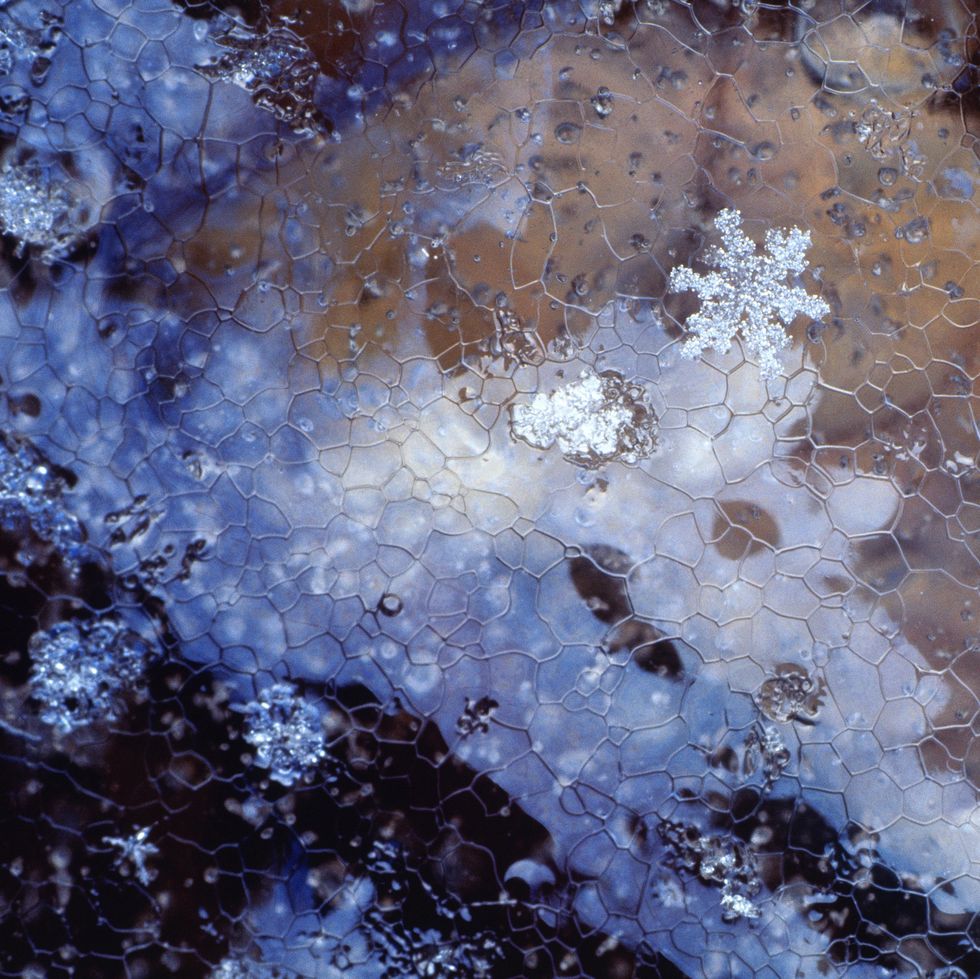 Icy Surface and Crystal of Snow, Close Up