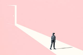 full length of young woman looking away while standing on white walkway or ray of light against pink door