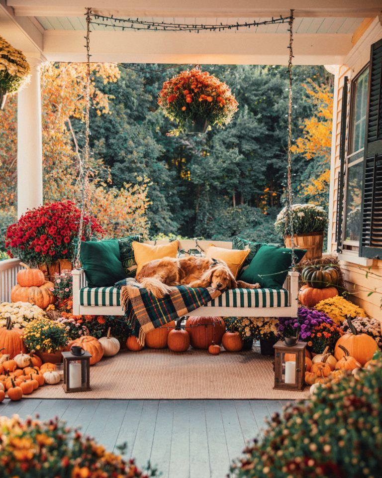 idyllic fall porch outdoor pumpkin decorations
