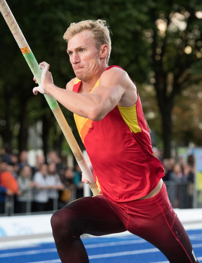 spains igor bychkov in action at the berlin flies dlv international athletics competition in berlin, germany, 2 september 2017 photo annegret hilsedpa photo by annegret hilsepicture alliance via getty images
