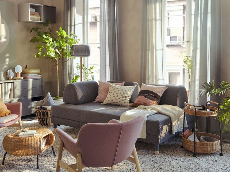 small living room with a grey sofa
