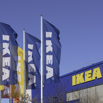 flags outside the ikea store in barkarby outside stockholm, sweden