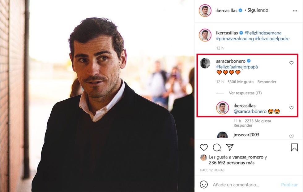 felicitación de sara a iker en instagram